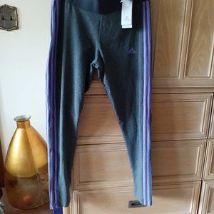 New Adidas Sz Large L Legging 3 Stripes Pant NWT Grey Purple Women HZ2273
